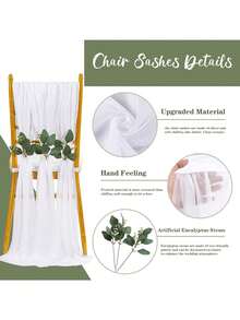 10/2pcs Elegant White Sheer Chiffon Chair Backdrop Curtain, Wedding Ceremony Decor Hanging Accessory, Dining Table & Chair Decoration, Bridal Chair Veil, Engagement Party Surprise Setup, Wedding Event Ornament, Church Ceremony Chair Drape, Outdoor Wedding Chair Sash - White - View 9