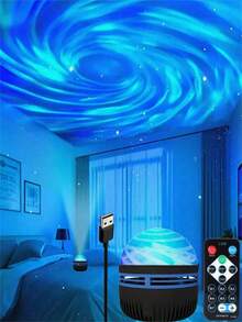 1 pièce Lampe de projection des vagues de l'océan alimentée par USB, Veilleuse de chambre à coucher, Salle de jeux, Retour à l'école, Lampe magique, Cinéma maison, Éclairage, Lampe de chambre, Veilleuse, Plafonnier, Décoration de chambre, Saint-Valentin, 7 modes de couleur et télécommande, Gradable - Multicolore - Voir 5