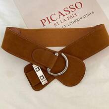1pc Women's Suede Wide Belt, New Retro Versatile Niche Premium Elastic Waist Cincher, Suitable For Daily Wear - Multicolor - View 8