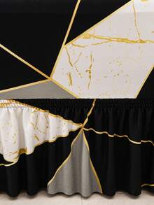 1pc Printed Ruffled Elastic Sofa Cover, Machine Washable, Protects Sofa, Dust & Dirt Resistant, Suitable For All Seasons - Black and White - View 6