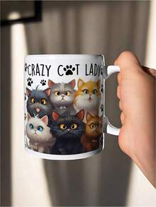 325ml Taza de café de cerámica con diseño de gato - Solo lavar a mano, aislada, reutilizable, versátil para café, jugo, leche - Regalo perfecto para amantes de los gatos en Navidad, Acción de Gracias, Día de San Valentín, Día del Padre, Día de la Madre - Regalo ideal de cumpleaños y festividades para la familia - Blanco - Ver 3