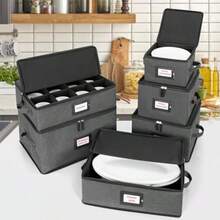 ANILD China - Juego de 6 recipientes de almacenamiento para caja de carcasa dura platos móviles vino y vasos platos tazas platillos ideales para la organización de la cocina - Gris - Ver 7