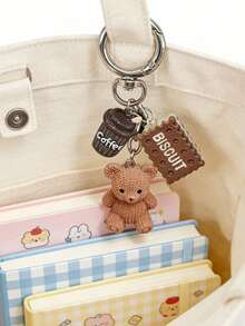 1个咖啡泰迪熊钥匙扣吊坠，可爱独特的包包钥匙链配饰！包含针织泰迪熊、迷你咖啡杯、咖啡豆和闪亮爱心吊坠，迷你树脂包包挂饰，时尚女士配饰，家居钥匙链 - 彩色 - 查看 7