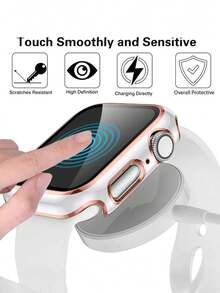 2-In-1 Women Fashion Rose Gold & Shiny White Stainless Steel & Resin Watch Strap With Watch Case Compatible With IWatch 40mm 41mm 44mm 45mm,Luxury Fashion Stainless Steel Watchband Compatible With Apple Watch Series 9 8 7 SE3 6 5 4,High Fashion Smart Watch Strap Compatible With Apple Watch Bands,Bracelet Watch Strap Accessories Set - Rose Gold With White Flash - View 5