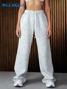 GEMCHO Women's Polyester Sweatpants With Pockets, Knit Fabric With Slight Stretch, Casual Running Pants, Suitable For Fitness, All Seasons Long Pants Spring - Silver - View 4