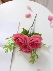 1 Bouquet (5 Stems) 13.8inch (H) Artificial Rose Flowers, Home Living Room Tabletop Decor, Wedding, Birthday, Mother's Day, Party Decoration, Bouquet - Multicolor - View 14