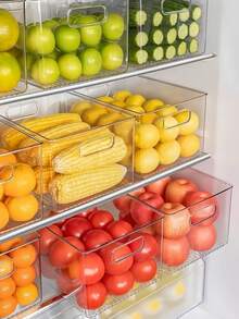 1/2pcs Transparent Plastic Storage Box, Food Pantry Organizer Box And Storage Container, Refrigerator Organizer Box, Kitchen Cabinet Organizer Box, Home Bathroom Freezer Refrigerator Storage Box, Food Storage And Organization Set - Clear - View 3