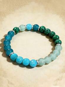 宝石疗愈手链，浅绿色串珠手链，寓意好运，生日礼物，手工制作，天然宝石，无礼盒 - 彩色 - 查看 4