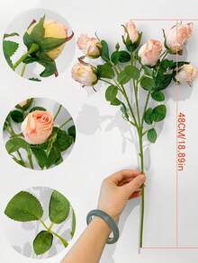 9支仿真粉色玫瑰花，7支玫瑰花头+绿色塑料植物，浪漫风格家居花卉礼品，适合女士、母亲等各种场合，包含花蕊，可用于DIY、派对回礼、伴娘礼物、家居装饰，干玫瑰，多种颜色可选，7支小玫瑰，绿色仿真植物，波西米亚秋季农场风格玫瑰花束，情人节装饰花 - 粉 - 查看 6