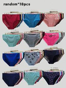 18pcs/Pack Randomly Assorted Cotton Plus Size Briefs Panties For Women - Multicolor - View 4