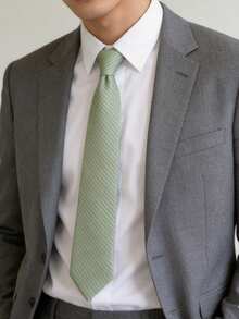 1pc Men's Fashionable Solid Mint Green Necktie, Versatile Suit Fabric - Mint Green - View 4