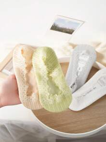 1/5 Pairs Women Lace Mesh Boat Socks, Breathable Invisible Socks With Non-Slip Silicone, Suitable For Daily Commute - Multicolor - View 3