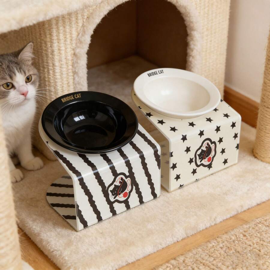 1pc Pet Cat Acrylic Raised Bowl, Stable Base, High-Temperature Fired Ceramic, Easy To Clean, Pet Cat Dog Feeding & Drinking Supplies - 200ml - View 1