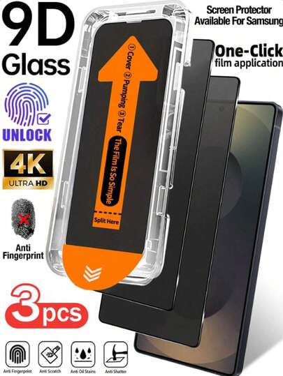 3-Pack Privacy Tempered Glass Screen Protector For Galaxy S25 6.2", Self-Cleaning, Full Coverage Anti-Spy Tempered Glass Film, Bubble-Free, Easy Installation, 9H Hardness Screen Protector, Tempered Glass, Compatible With Phone Cases, For Galaxy S25 Ultra, S24+, S23, S22, S21 Series (Fingerprint Needs To Be Re-Registered)
