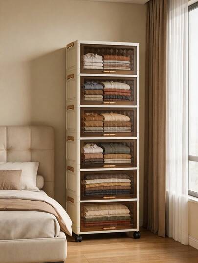 1个50厘米/19.6英寸宽塑料储物柜，翻盖可折叠储物盒，衣柜整理盒，厨房餐具柜，厨房置物架，客厅玩具柜，窄缝收纳架，厨房超薄储物柜，圣诞节和万圣节礼物，便携式衣柜，床底储物