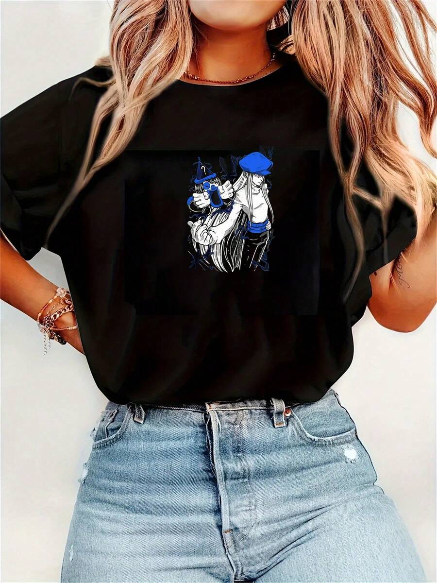 Cute Kite T-Shirt Anime Manga HxH Black T-Shirt,All Size Shirts For Women Women Clothing Gothic Y2k Top Tops - Negro - Ver 1