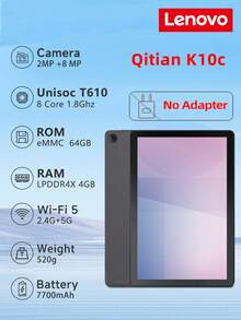 Lenovo Qitian K10C Tablet PC, 4GB+64GB, Android 11, Unisoc T610 Chip, Supports WiFi & Bluetooth 5.0, 10.1" FHD 1920*1200 IPS Display, 2MP Front Camera, 8MP Rear Camera, 7700mAh Battery - Grey - View 1