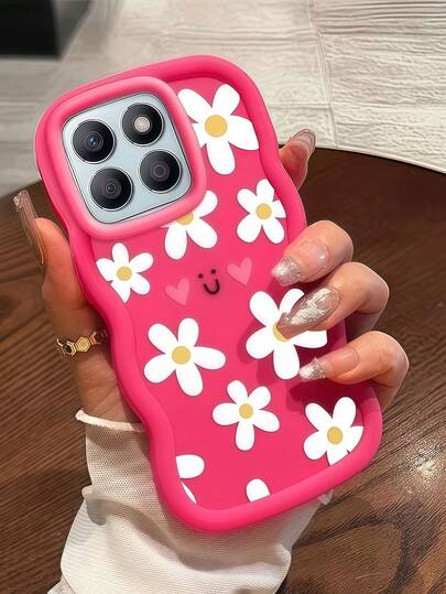 Funda de teléfono suave de cobertura completa con un patrón creativo de margaritas, corazones y sonrisas, textura ondulada, agarre cómodo, compatible con Samsung A12/A13/A14/A15/A16/A17/A04/A05/A06/A07/A51/A54/A55/A56/A34/A35A/36/S25/S25Plus/S25Ultra, Moto G13/14/15/G04/05, A54
