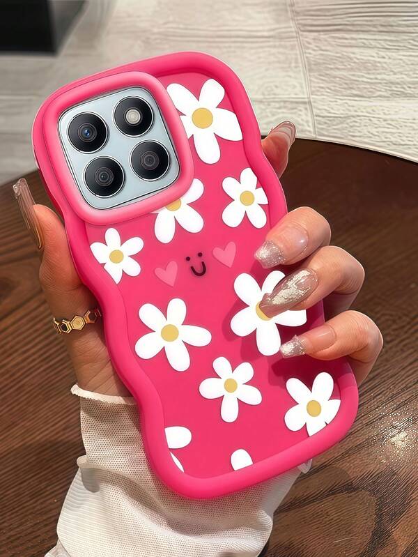 Funda de teléfono suave de cobertura completa con un patrón creativo de margaritas, corazones y sonrisas, textura ondulada, agarre cómodo, compatible con Samsung A12/A13/A14/A15/A16/A17/A04/A05/A06/A07/A51/A54/A55/A56/A34/A35A/36/S25/S25Plus/S25Ultra, Moto G13/14/15/G04/05, A54