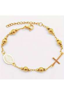 Vòng tay nữ thanh lịch bằng thép không gỉ đính hạt 3mm và ngọc trai 5mm hình hoa hồng - Mặt dây chuyền - Bền, chống nước, không gây dị ứng, quà tặng cho phái nữ - đi qua - Xem 5