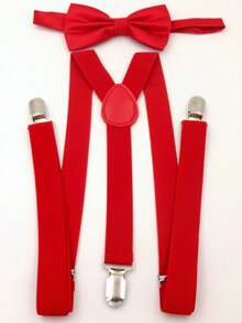 男士Y型弹力吊带和领结套装（不含卡片） - 藕粉色 - 查看 3