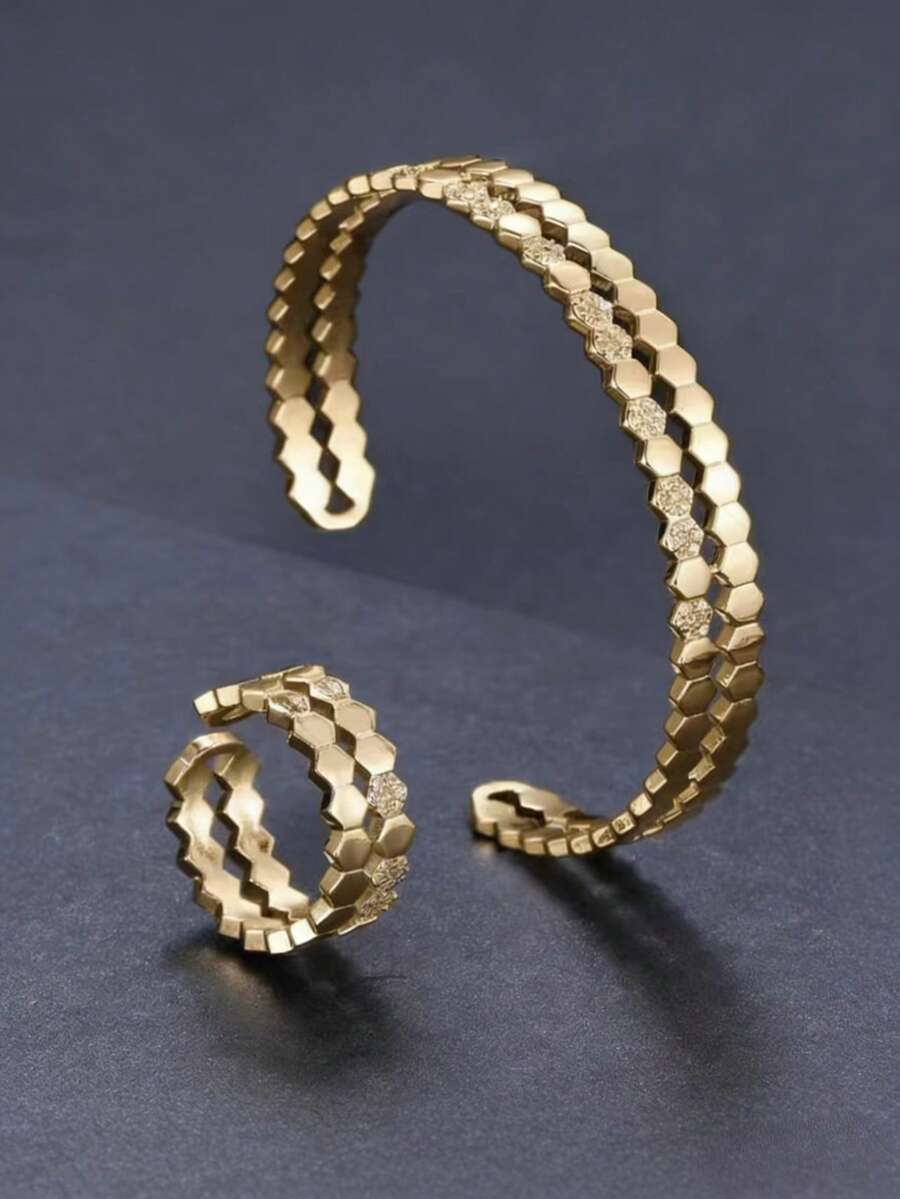 1 Bộ vòng tay và nhẫn hình tổ ong có thể điều chỉnh - Nhiều màu - Xem 1
