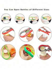 1/2pcs Multi-Function 4-In-1 Can Opener, Bottle Opener, Jar Opener, Easy To Use For Children And Elderly, Efficient Kitchen Tool To Easily Open Cans And Bottles, Time-Saving - View 5