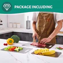 一套高品质不锈钢砧板 - 耐用、易清洁、厨房必备、节省空间、防锈、适用于食品 - 銀色 - 查看 4