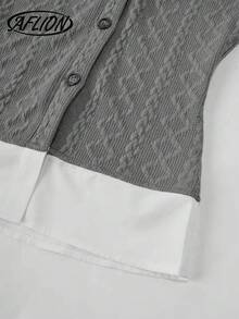 Cárdigan de botones de 2 en 1 con solapa de unicolor para mujer, abrigo exterior gris de moda retro, adecuado para uso casual, de negocios, salir con amigos, conciertos, clubes, bares - Gris - Ver 4