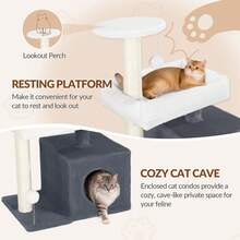 HaluPeit Cat Tree, 75 Cm Small, Multi-Level Cat Tower With 2 Sisal Scratching Posts, Cozy Caves, Resting Platform, Top Viewing Platform, Pom-Poms - Dark Grey - View 7