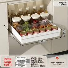 易滑式钢制橱柜储物抽屉 - 可扩展，纳米粘合剂固定，节省空间，可调节，经久耐用，安装简便，适用于厨房和客厅食品储物架（带滑轨），白色 - 白色 - 查看 16