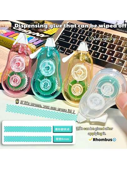 1/4 لفة شريط أومبير الملون، قلم شريط لاصق ثنائي الجانب، قرطاسية أساسية، سعة كبيرة، قلم غراء شفاف طويل الأمد مناسب للأعمال اليدوية والتجميع والصور والعودة إلى المدرسة والشريط المكتبي ومشاريع الفن واليدوية والأعراس