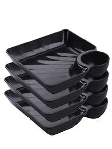 1个/4个装纯色方形塑料蘸酱盘，甜点托盘，小吃盘，适用于盛放水果、饺子、薯条、寿司等，适用于家庭、餐厅、派对、舞会、办公室，父亲节礼物，母亲节礼物，送给朋友、男女朋友、家人、老师、同事的礼物，万圣节礼物，圣诞节礼物 - 黑色 - 查看 6