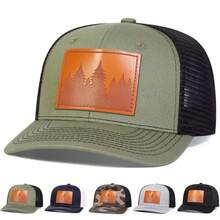 1pc Men's Slightly Curved Brim Baseball Cap With Mountain Pattern, Trucker Hat With Tree Print Leather Label, Breathable Mesh For Casual, Travel, Beach, Spring & Autumn - Multicolor - View 10