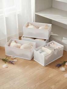 1pc/3pcs/6pcs Non-Woven Fabric Storage Box, M Size, White Color Underwear, Clothing, Socks Storage, Foldable Non-Woven Fabric Storage Box, Vanity Desk Makeup Storage - View 8