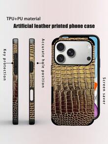 1pc Crocodile Skin Pattern Shock-Proof Leather Phone Case With Sound Amplifier Design, Suitable For IPhone 17/16/15/14/13/12/11, Holiday Gift - Rose Gold - View 1