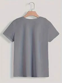 Maglietta girocollo con stampa vergine, manica corta, casual, adatta per estate e primavera, abbigliamento da donna taglia comoda - Grigio Chiaro - Visualizzare 3