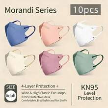 10个装 Morandi 彩色 3D KN95 口罩，4 层一次性耳挂式口罩，成人适用，独立包装，防风防尘，家用装一次性口罩 - 彩色 - 查看 7