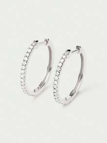 Bông tai khoen tròn cỡ trung sang trọng, thanh lịch bằng bạc Sterling 925, đính đá Cubic Zirconia, kiểu dáng thời trang dành cho nữ. - Bông tai vòng Zircon - Xem 8