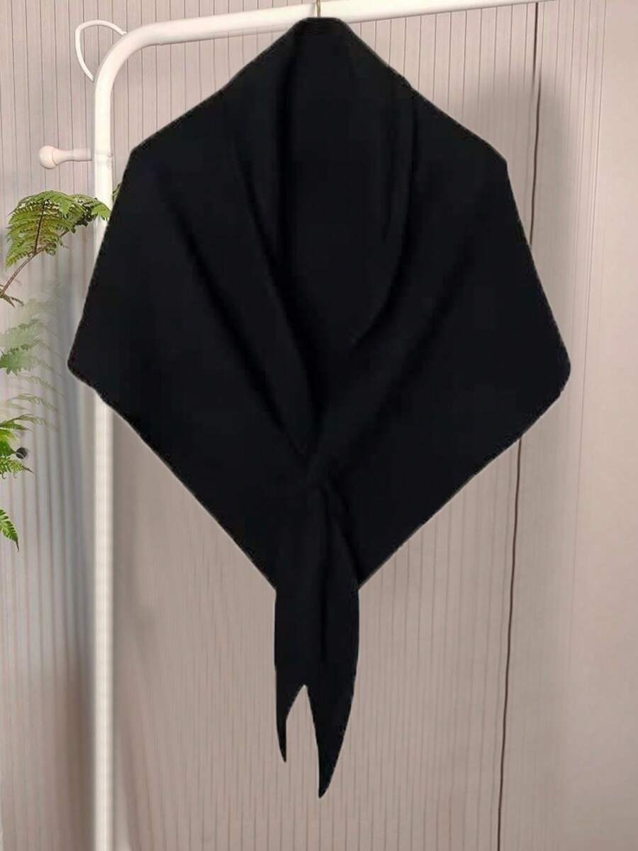 1pc New Solid Color Triangle Scarf Shawl, Korean Minimalist Outerwear Wrap, Warm Neck Gaiter,Beach,Holiday - Black - View 1