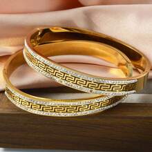 Vòng tay dạng lưới bằng thép không gỉ mạ vàng 18K đính đá Zirconia, trang sức sang trọng và thanh lịch, phù hợp cho phụ nữ dự tiệc, dạ hội và đeo hàng ngày. - Vàng - Xem 6