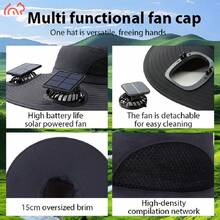 Solar Fan Cap, UV Resistant Outdoor Wide Brimmed Fisherman's Cap, With 180 ° Adjustable Fan, UPF50, USB And Solar Power Supply, Suitable For Beach, Camping, Outdoor, Fishing - A - Xem 6