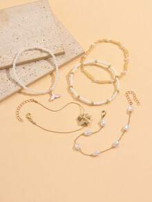 5pcs Delicate Starfish & Mermaid Tail Pendant Bead Chain Multilayer Anklet, Suitable For Teenagers And Daily/Vacation Wear, Random Bead Quantity - Multicolor - View 5