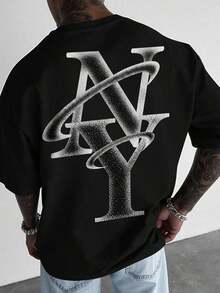 Nuevos productos de moda muy populares: Camiseta negra de manga corta con estampado de ojos y letras de Manfinity Roughcore para hombre, estilo casual y de uso diario, para verano. - Blanco 2 - Ver 10