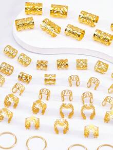 49pcs Elegant Hollow Sun Pattern Hair Scrunchies, Suitable For Women & Girls DIY Hair Accessories, Braiding, Ponytail Decor - Gold - View 5