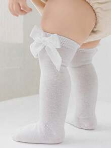 1 Pair Girls Spring New Big Bow Velvet Mid-Calf Socks, Spanish Style Princess Knee High Socks - Multicolor - View 6