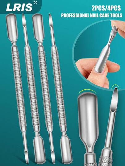 2pcs/4pcs Silver Dual-Ended Stainless Steel Cuticle Pusher, Nail Care Tool For Removing Calluses And Cleaning Nail Grooves, Ergonomic Design, Rust-Resistant, Suitable For Home And Salon Use