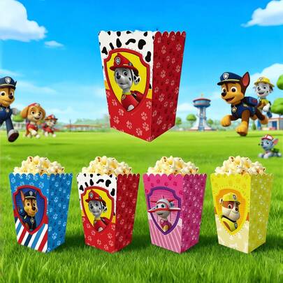 Paw Patrol Popcorntüte, Verpackungseimer, Hühnchen-Nugget-Box, Snackbox, Faltbox und Kartoffelchipbox.