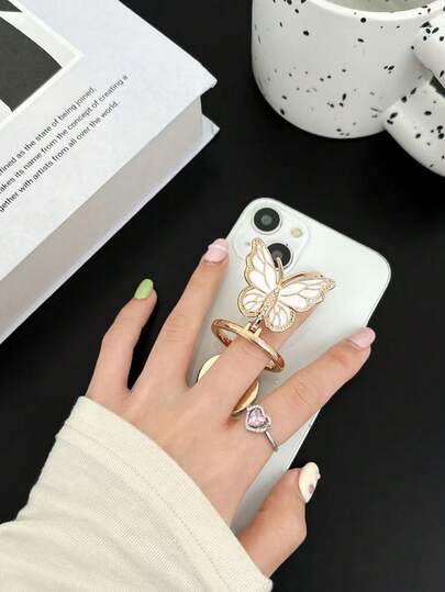 1 pezzo Supporto per telefono ad anello a farfalla unisex, design compatto e minimalista, adatto per telefono, uso all'aperto, viaggio, casa, ufficio, scuola, regalo di compleanno, uso quotidiano
