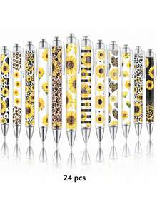 2/6/12/24 Stück Sonnenblumen Kugelschreiber, Sonnenblumen Geschenke, Leoparden Muster Schreibstifte, Sonnenblumen Party Geschenke, 1mm Kugelschreiber mit Rückzugsfunktion und schwarzer Tinte mit gelbem Blumenmuster, Heim-/Büro-/Schulbedarf, für Frauen - Verschiedenfarbig - Übersicht 14